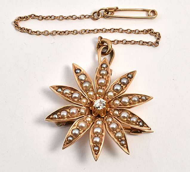 Antique Seed Pearl Starburst Brooch