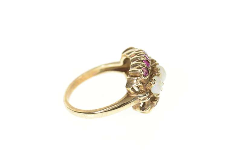 10K Yellow Gold Ornate Victorian Natural Opal Ruby Statement Ring