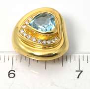 Heavy 18KT Yellow Gold Blue Topaz & Diamond Slide Pendant / Enhancer
