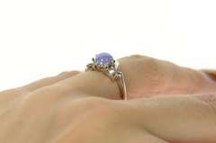 10K White Gold Retro Ornate Syn. Blue Star Sapphire Diamond Ring