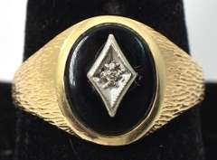 Bold Onyx & Diamond Ring in Yellow Gold