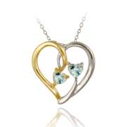 Sterling Silver Two Tone Blue Topaz Heart Pendant