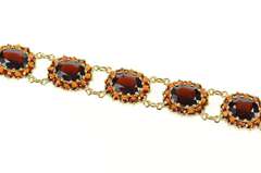 10K Yellow Gold Oval Garnet Halo Encrusted Statement Bracelet