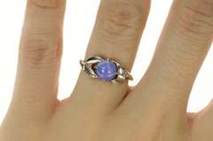 10K White Gold Retro Ornate Syn. Blue Star Sapphire Diamond Ring