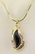 Wonderful 14kt YG Set of Black Onyx Leaf Design Necklace & Earrings
