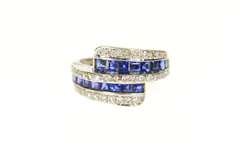 14K White Gold 0.96 Ctw Princess Sapphire Diamond Bypass Ring
