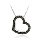 Sterling Silver Black Diamond Accent Open Heart Pendant