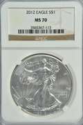 Perfect 2012 $1 American Silver Eagle coin. NGC MS70