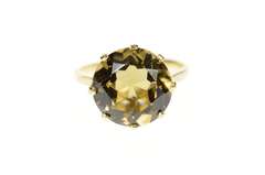 14K Yellow Gold Syn. Smoky Quartz Solitaire Ornate Cocktail Ring