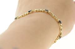 10K Yellow Gold Oval Natural Sapphire Diamond Wavy Link Bracelet