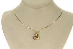 14K Yellow Gold Pear Citrine Diamond Accent Loop Classic Pendant