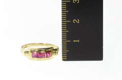 8K Yellow Gold 1940's Syn. Princess Ruby Statement Band Ring