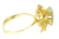 14K Yellow Gold Retro 1940's Turquoise Ornate Leaf Cocktail Ring