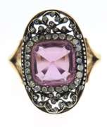 Antique Pink Faux Spinel & Rose Cut Diamond Ring