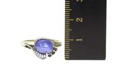 14K White Gold Ornate Retro Syn. Star Sapphire Bypass Ring