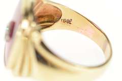 10K Yellow Gold Men's Retro Syn. Ruby Diamond Statement Ring