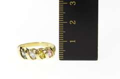 10K Yellow Gold Marquise CZ Pink Blue & Yellow Topaz Band Ring