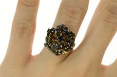 12K Yellow Gold 1960's Ornate Sapphire Round Cluster Cocktail Ring