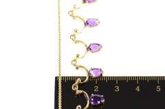 14K Yellow Gold Pear Amethyst Scalloped Drop Fringe Chain Necklace