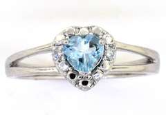 Sweet Heart Shaped Aquamarine & Diamond Ring in Sterling