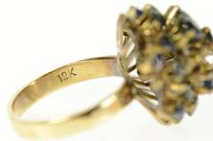 12K Yellow Gold 1960's Ornate Sapphire Round Cluster Cocktail Ring