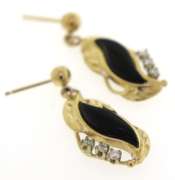 Wonderful 14kt YG Set of Black Onyx Leaf Design Necklace & Earrings