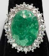 Gorgeous Massive 11.68CTS Emerald & White Topaz Ring in Sterling