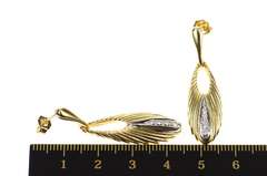 14K Yellow Gold Diamond Inset Retro Scalloped Oval Dangle Earrings