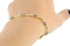 14K Yellow Gold Natural Sapphire Diamond Accent Bar Link Bracelet