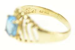 14K Yellow Gold Oval Blue Topaz Wavy Pattern Statement Ring