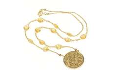 14K Yellow Gold Druzy Quartz Citrine Mesh Chain Statement Necklace