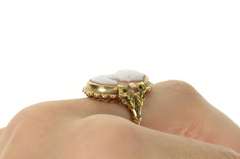 10K Yellow Gold Victorian Carved Shell Cameo Lady Bow Accent Ring