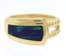 Festive Yellow Gold Opal Inlay Ring