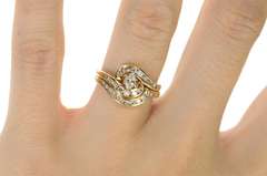 14K Yellow Gold 0.73 Ctw Diamond Bridal Set Wavy Engagement Ring