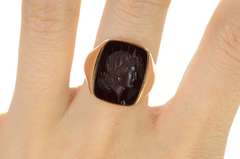 14K Yellow Gold Ornate Carved Unique Intaglio Retro Statement Ring