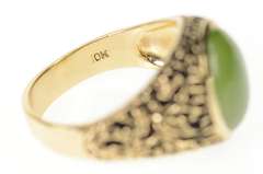 10K Yellow Gold 1960's Men's Nephrite Jade Textured Bark Ring