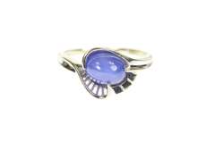 14K White Gold Ornate Retro Syn. Star Sapphire Bypass Ring
