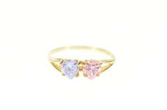 10K Yellow Gold Heart Pink & Purple Cubic Zirconia Statement Ring
