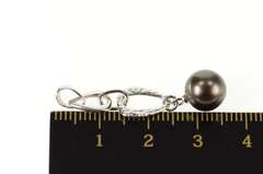 14K White Gold 8.9mm Brown Pearl Hammered Chain Drop Pendant