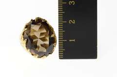 10K Yellow Gold Retro Textured Leaf Motif Smoky Quartz Ring