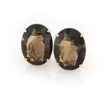 Gorgeous Yellow Gold Oval Smokey Quartz Earrings