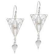 Sterling Silver Vintage Style Filigree Triangle Teardrop Dangle Earrings