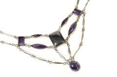 Sterling Silver David Godinez Hematite Amethyst Statement Necklace