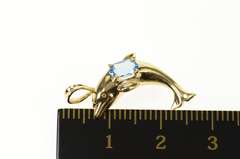 10K Yellow Gold Oval Blue Topaz Jumping Dolphin Pendant