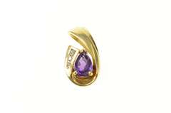 14K Yellow Gold Pear Amethyst Diamond Accent Wave Loop Pendant