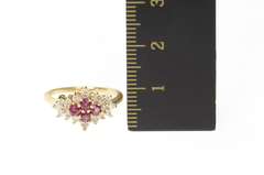 14K Yellow Gold 0.61 Ctw Ruby Diamond Halo Cluster Ring
