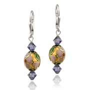 Sterling Silver Swarovski Elements & Blue Cloisonne Oval Bead Dangle Earrings