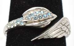 Sterling Silver Feather Ring With Blue Stones
