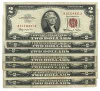 7 Series of 1953/63 Small size $2 Red Seal Notes