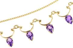 14K Yellow Gold Pear Amethyst Scalloped Drop Fringe Chain Necklace
